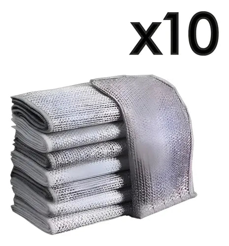 10 Paños Metálicos Multiuso Limpieza Sin Rayar